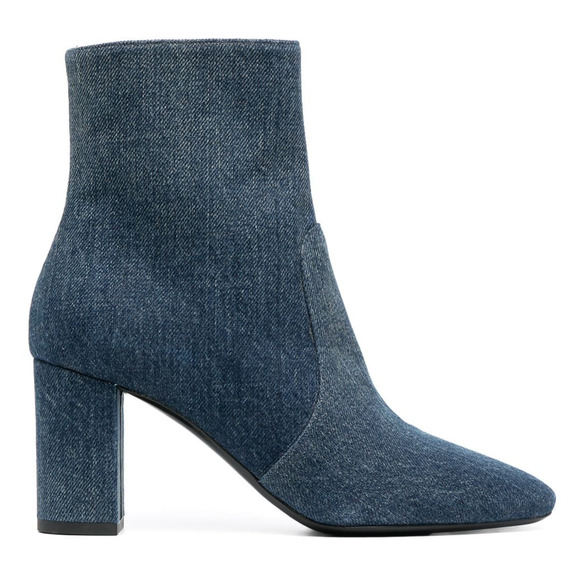Saint Laurent Lou 75 Blue Jeans Denim YSL Zip Block Heel Ankle Bootie Boot 36.5 - Picture 1 of 12